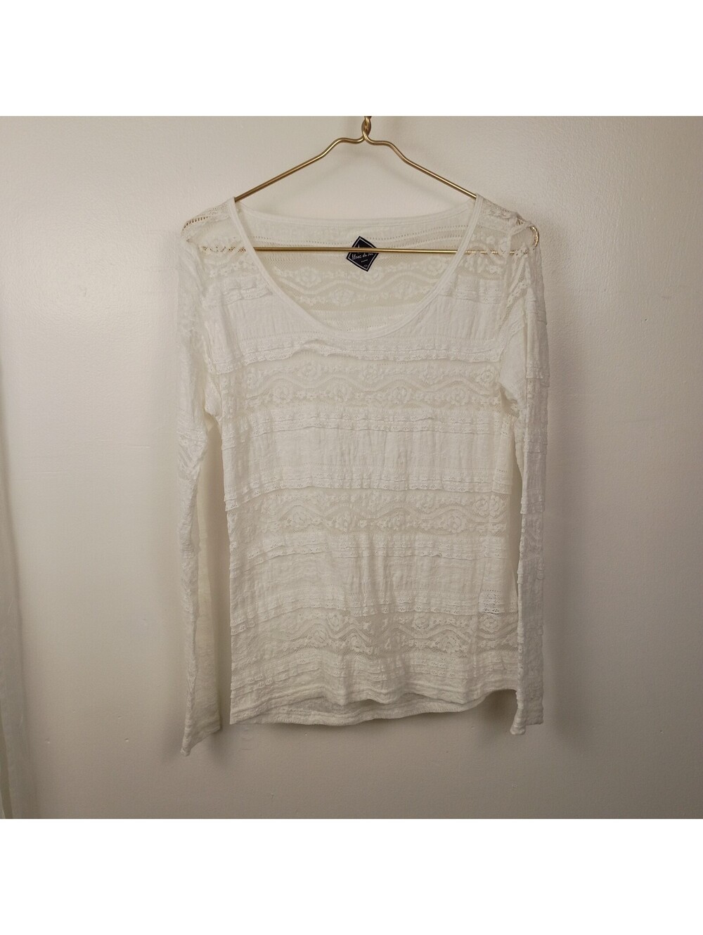 Blanc du Nil Women’s 40 = M Stretch Sheer Lace Long Sleeve Top White
